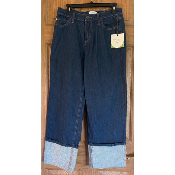 NWT Kate Spade Big Cuff Jeans Size 6 waist 15.5” inseam 26.5” cuff 6.5” rise 11” - Picture 1 of 6